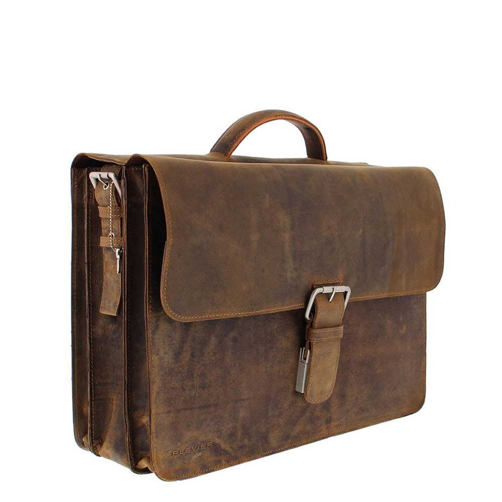 Plevier Retro Zeppelin Laptop Bag 3 compartments 17.3" brown