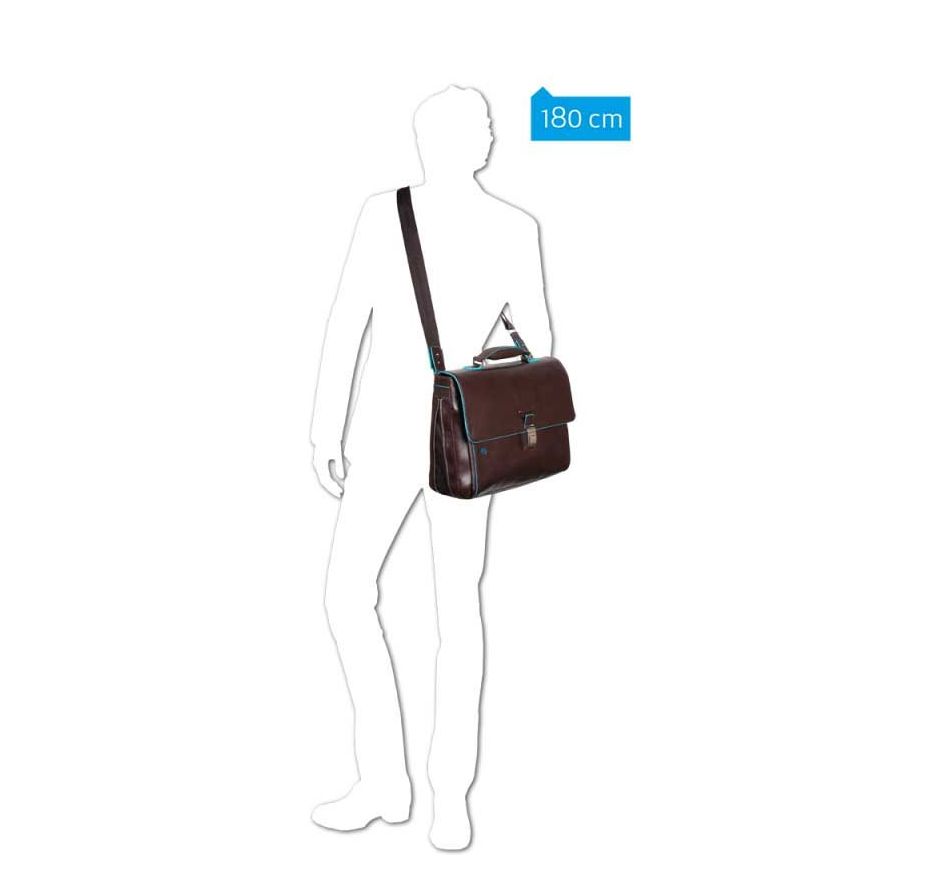 Piquadro Blue Square Exp. Computer Portfolio Briefcase mahogany