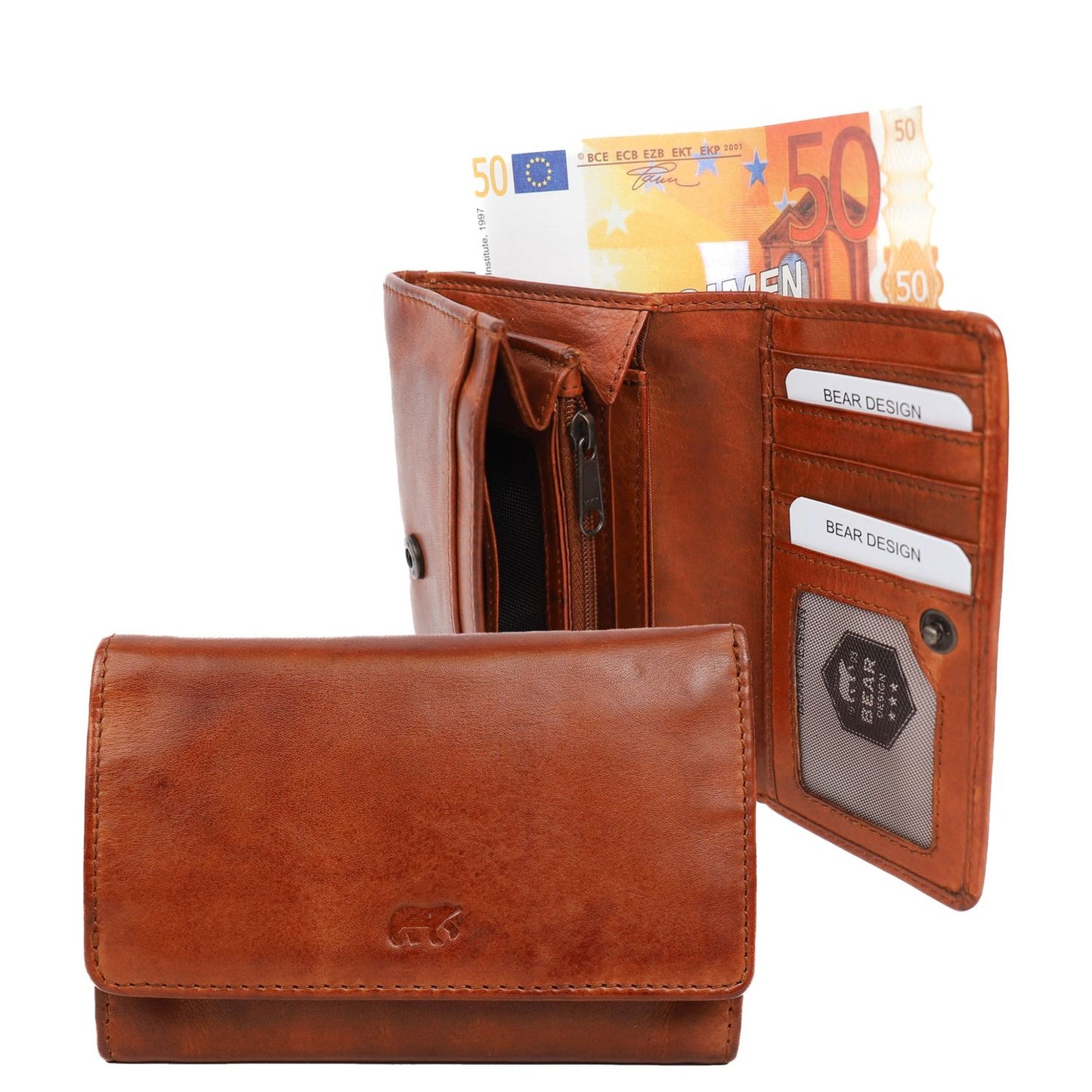Bear Design Cow Lavato Wallet cognac