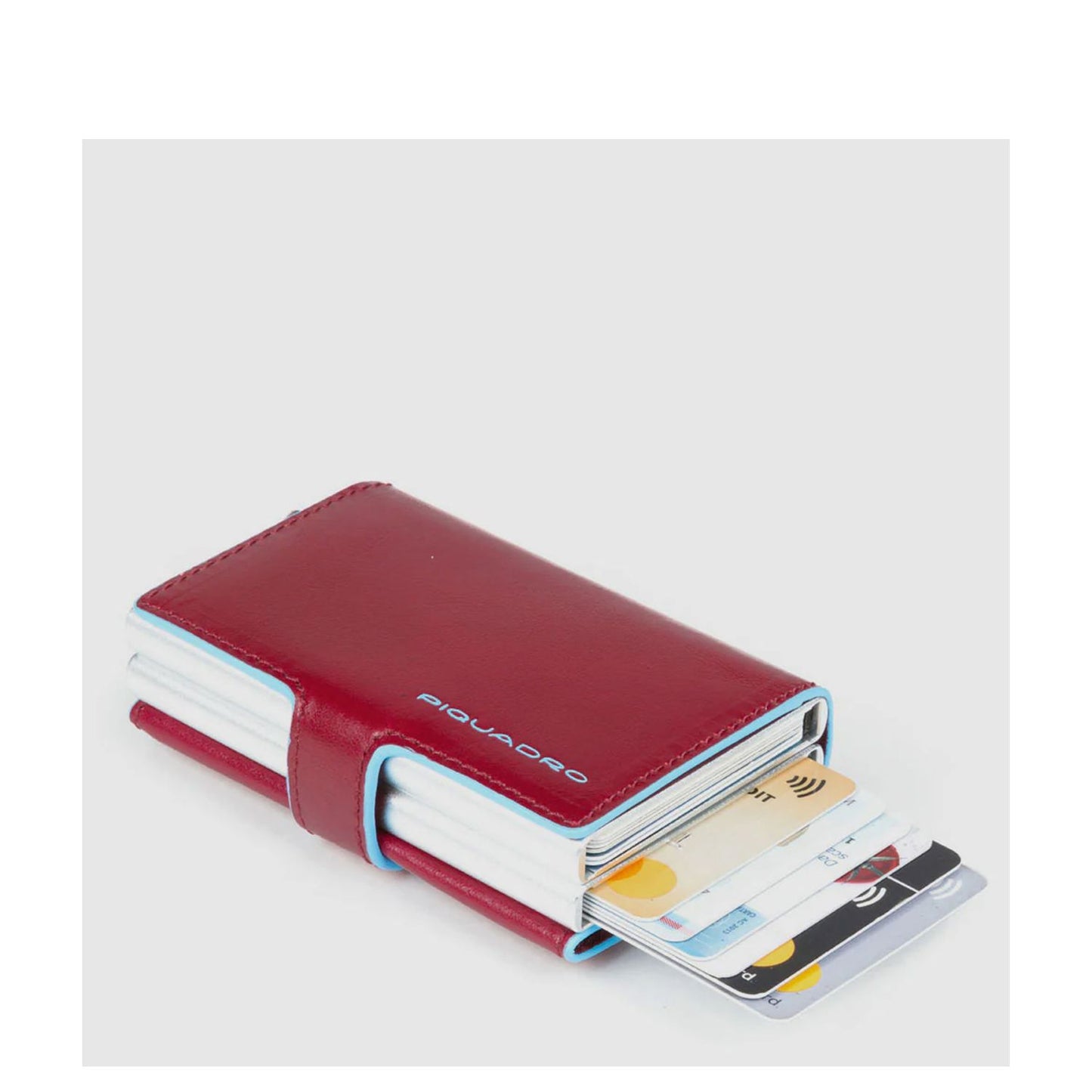 Piquadro Blue Square Double Credit Card Case With Sliding System red