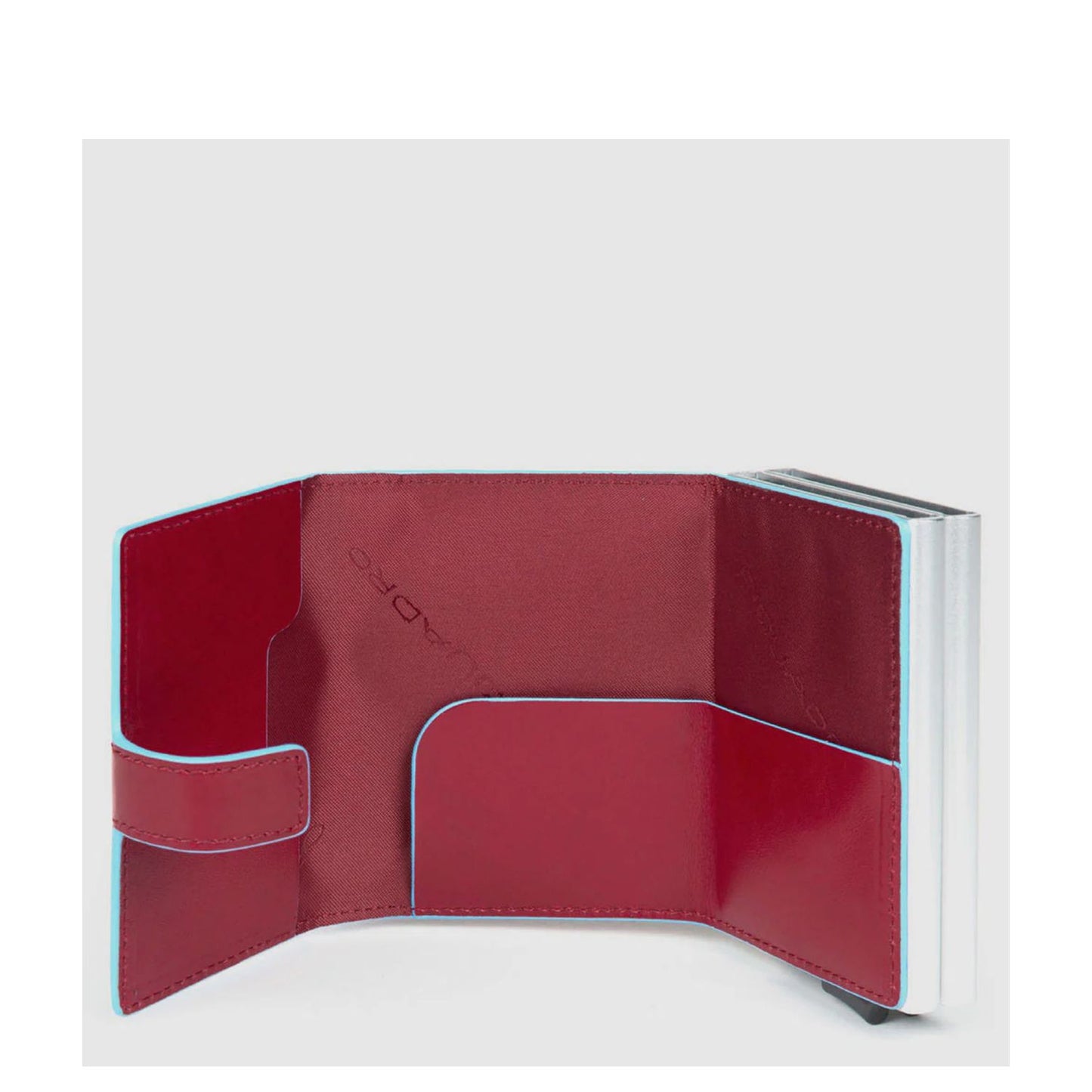 Piquadro Blue Square Double Credit Card Case With Sliding System red