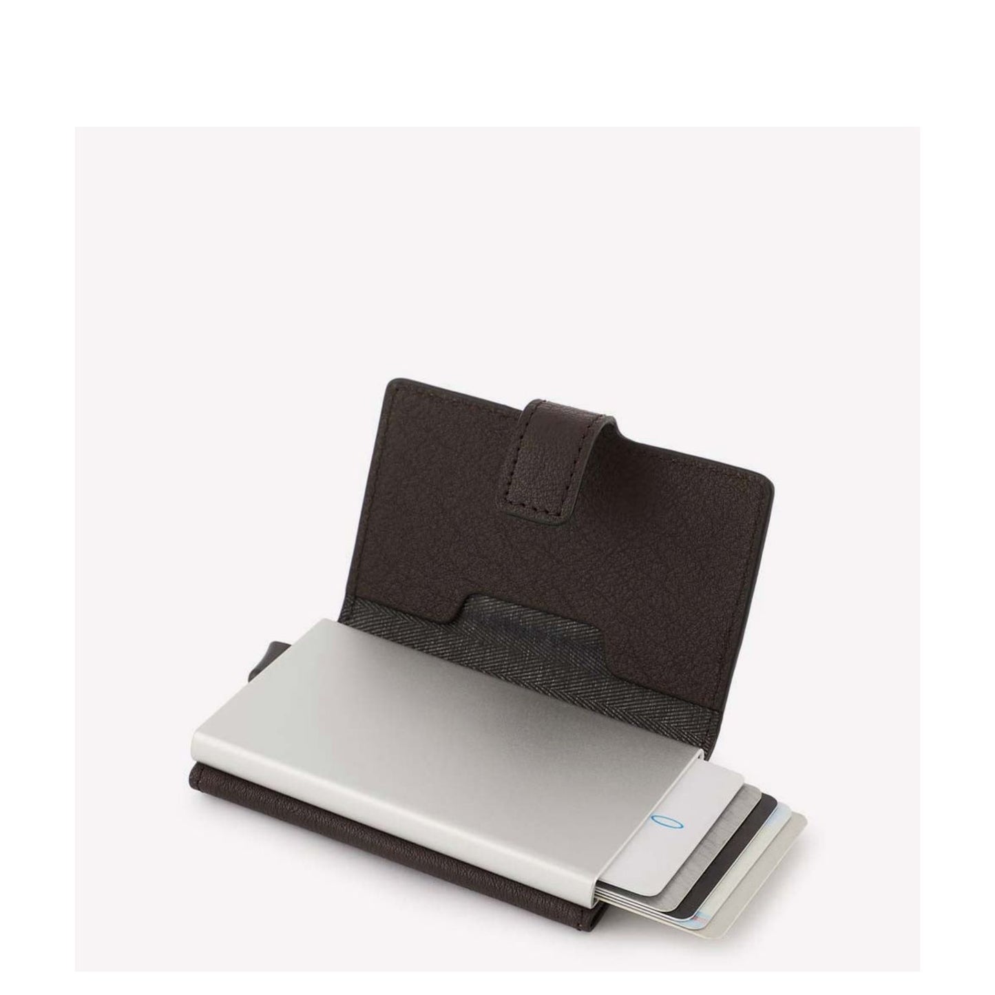 Piquadro Black Square Credit Card Holder Case Metal dark brown