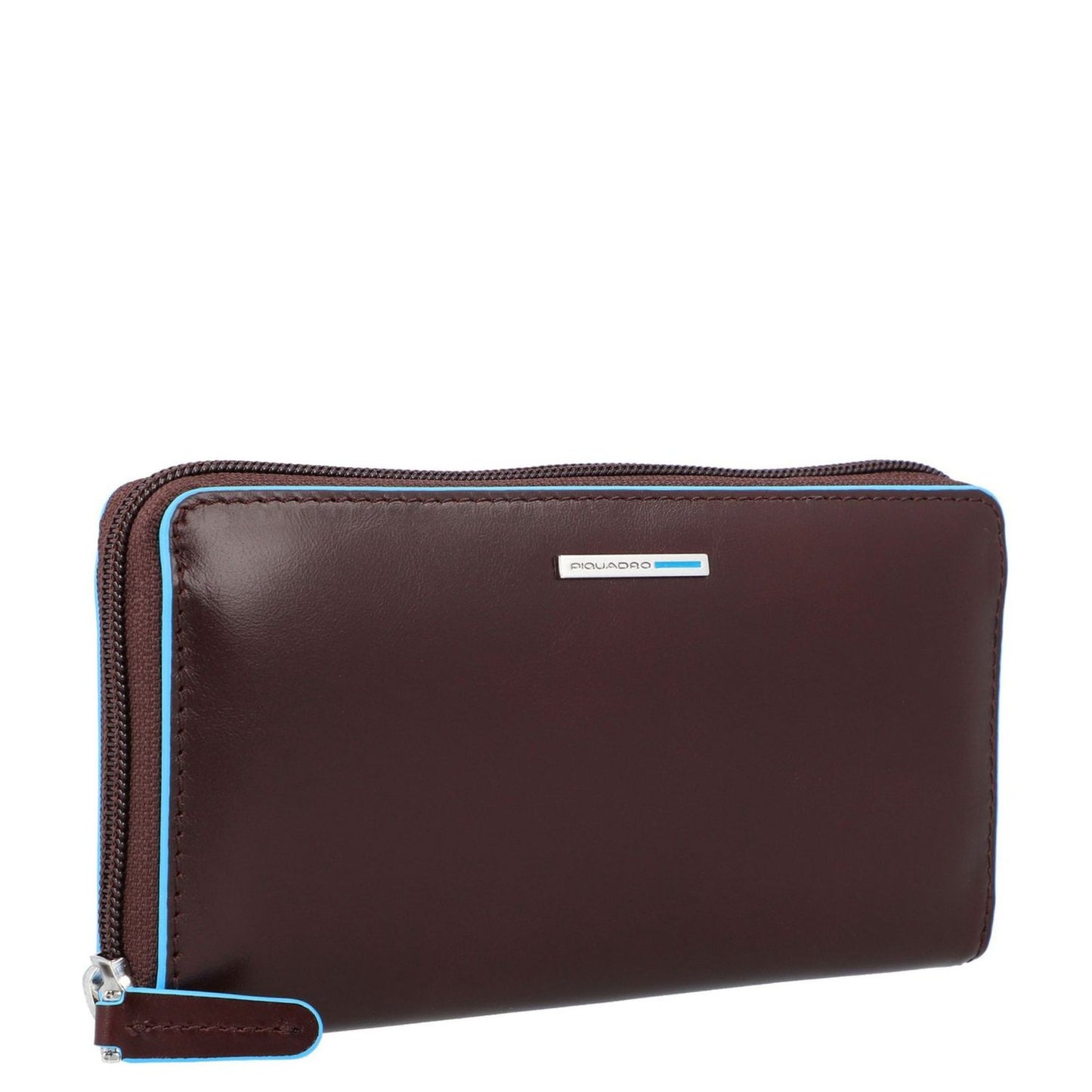 Piquadro Blue Square Women Zip Long Wallet mahogany