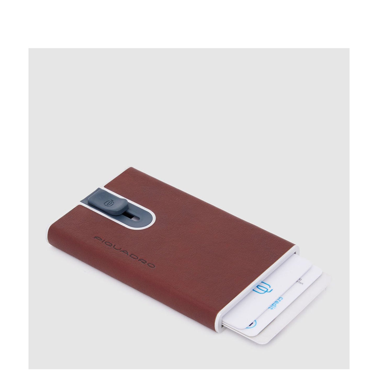 Piquadro Black Square Creditcard Case With Sliding System tobacco