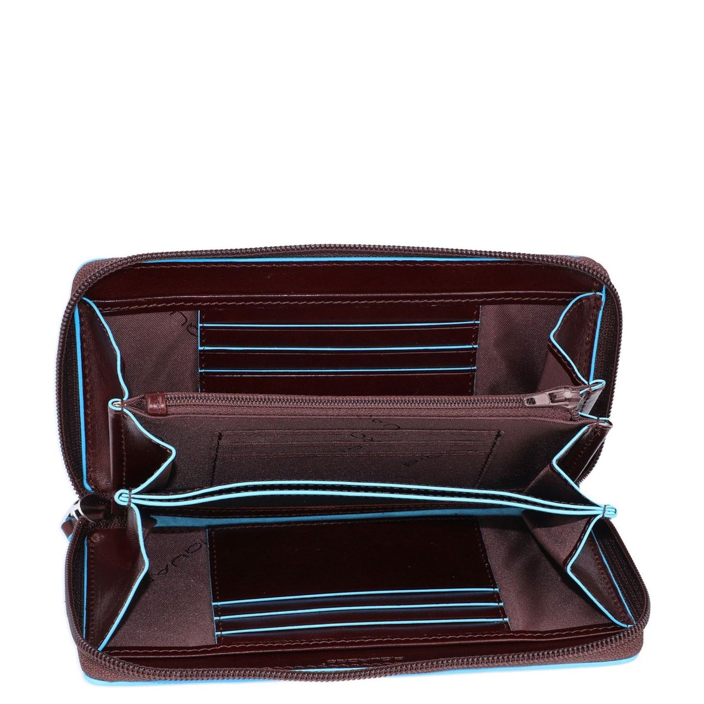 Piquadro Blue Square Women Zip Long Wallet mahogany