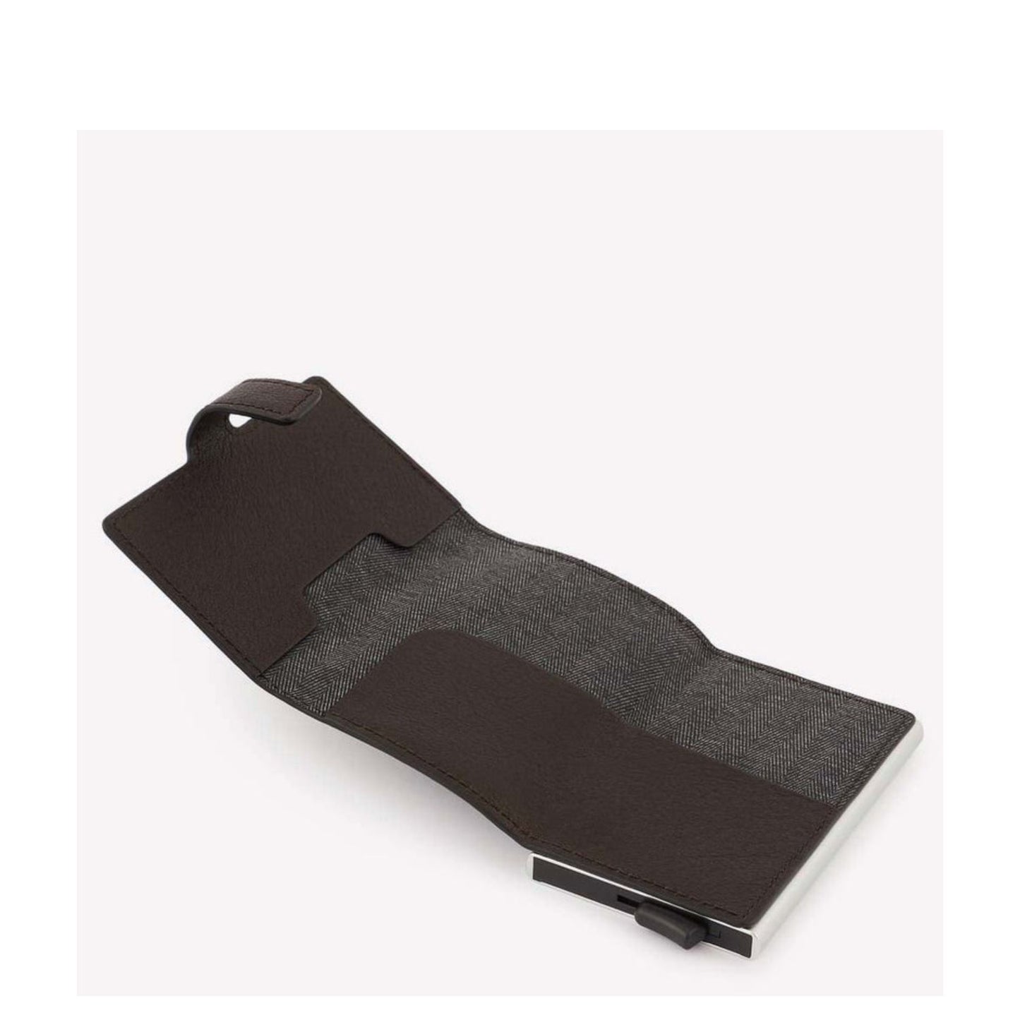 Piquadro Black Square Credit Card Holder Case Metal dark brown