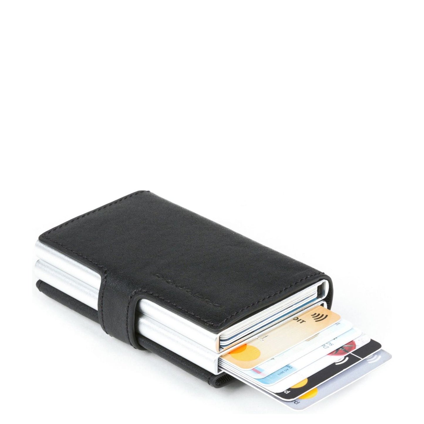 Piquadro Black Square Double Creditcard Case With Sliding System black