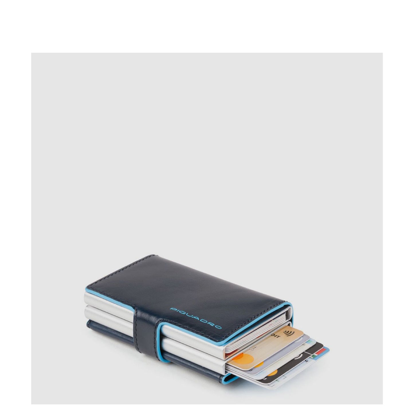 Piquadro Blue Square Double Credit Card Case With Sliding System night blue