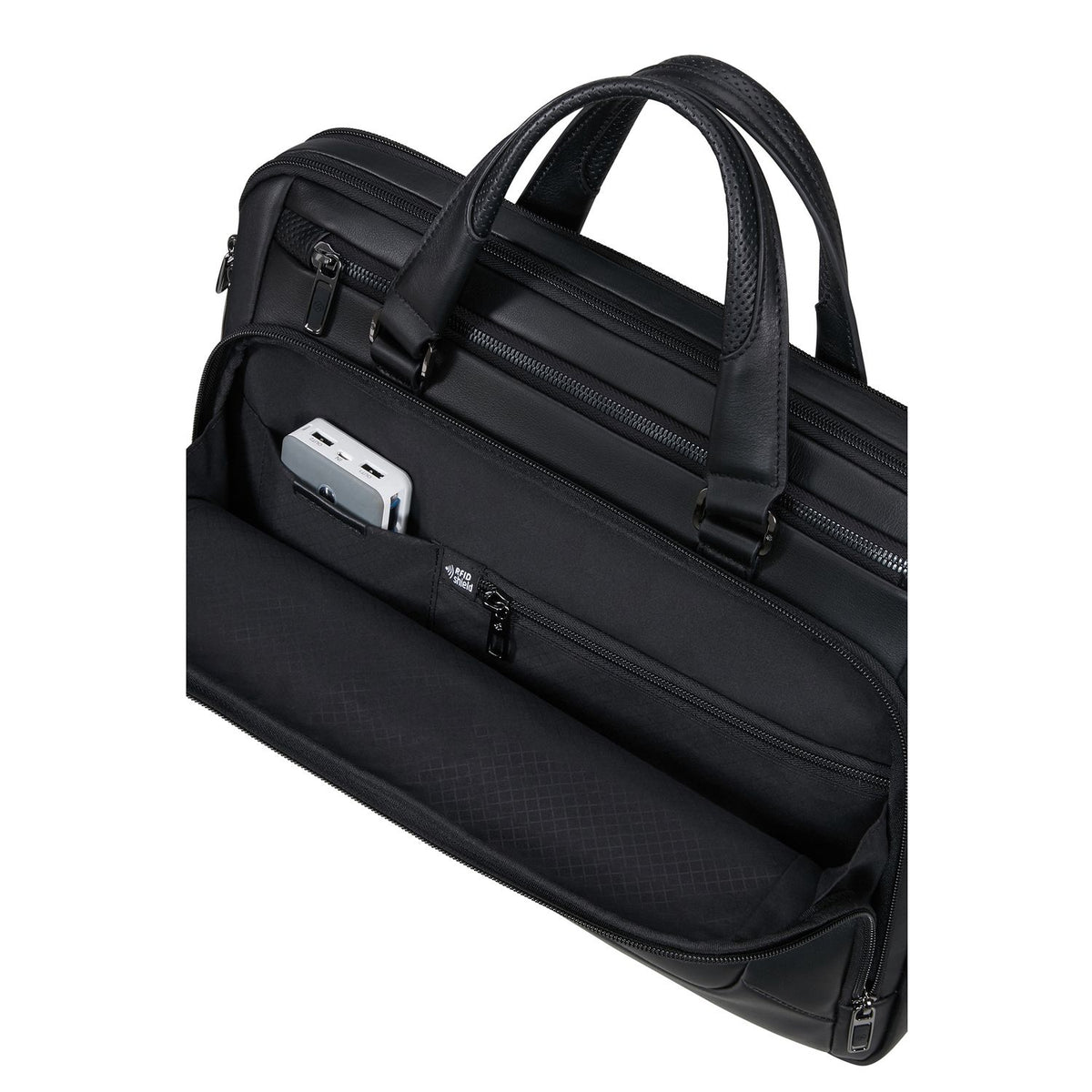 Samsonite Pro-DLX Leather Leren Schoudertas - 15.6" laptopvak - afneembare schouderriem - black
