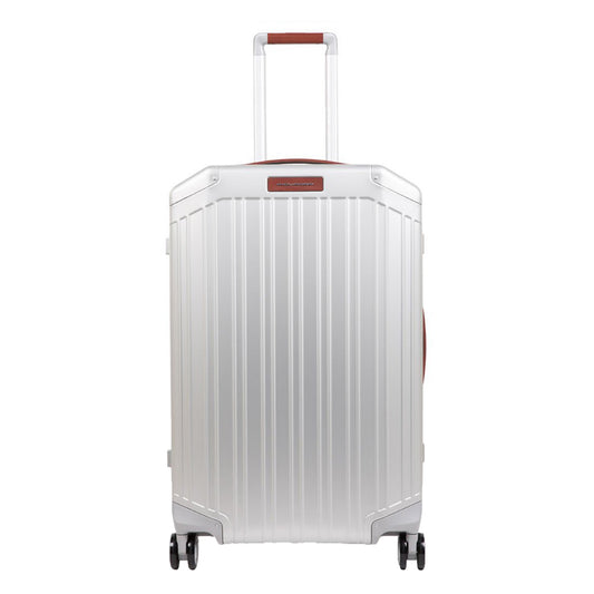 Piquadro Alu Medium 4 Wheel Trolley Grigio / Cuoio Hard Case
