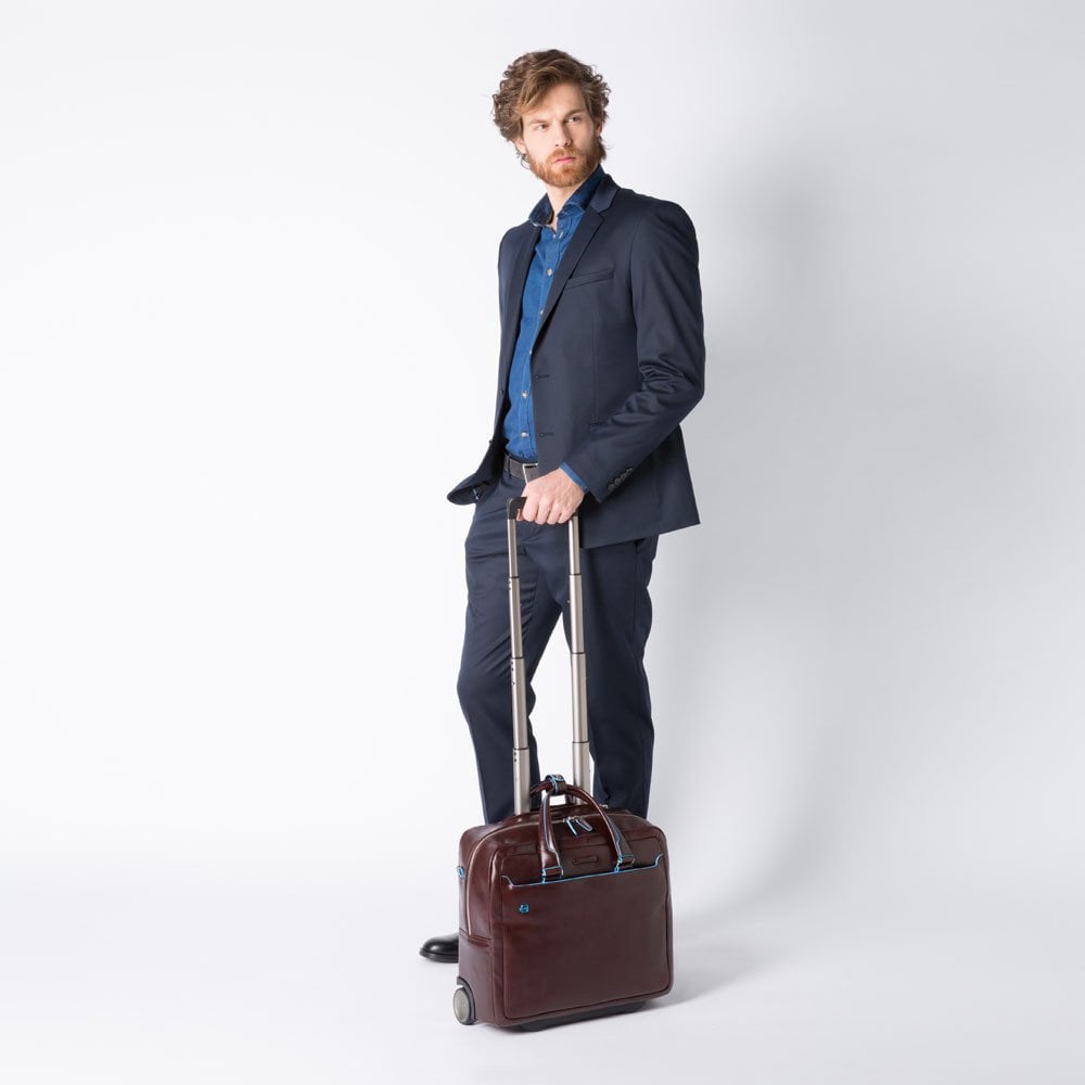 Piquadro Black Square Briefcase with wheels brown