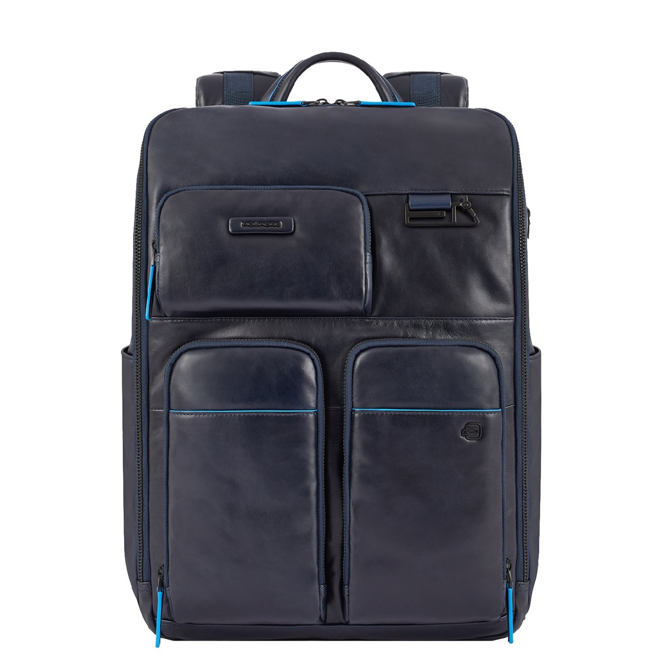 Blauer quadratischer Computerrucksack von Piquadro mit blauem Rucksack für das iPad Pro
