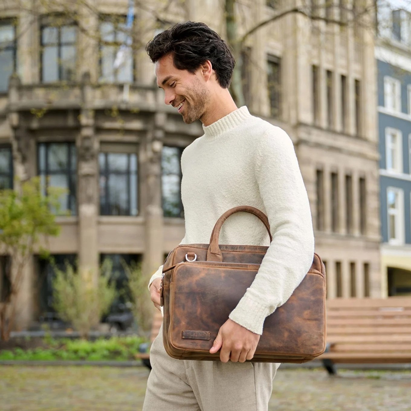 Plevier Retro Galileo Laptop Bag 3 compartments 15.6" brown