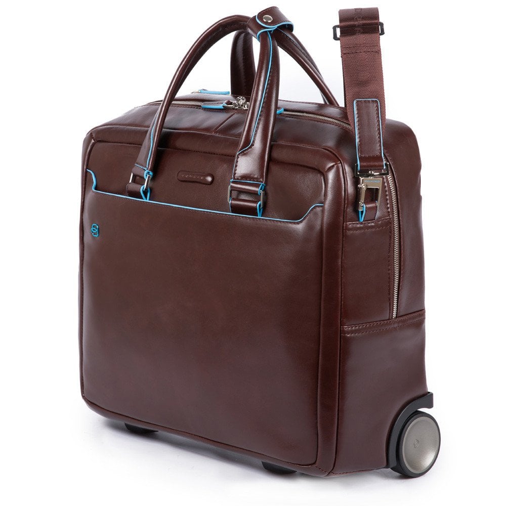 Piquadro Black Square Briefcase with wheels brown
