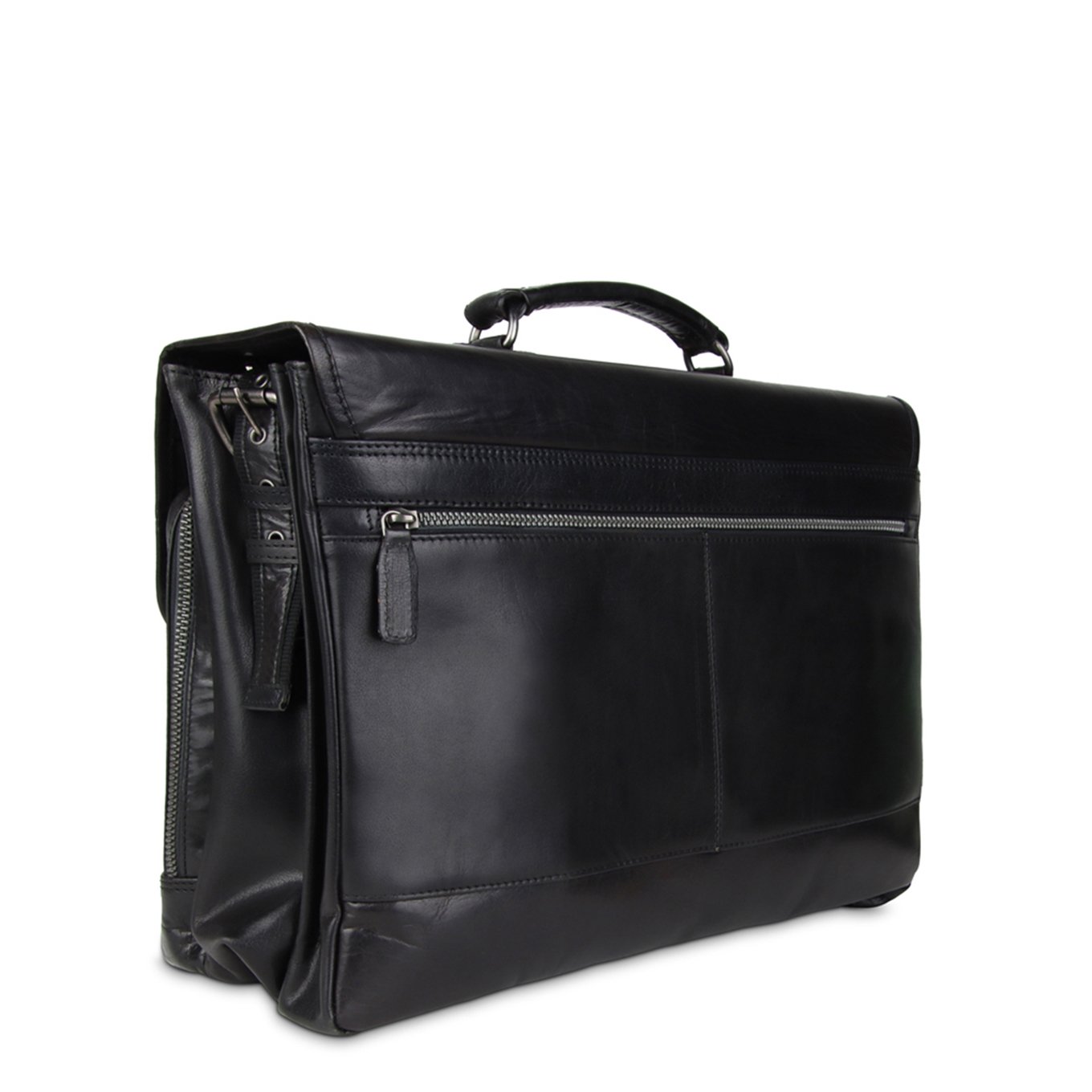 Plevier Quartz Vollnarben-Laptoptasche mit 3 Fächern, 15,6 Zoll, schwarze Aktentasche