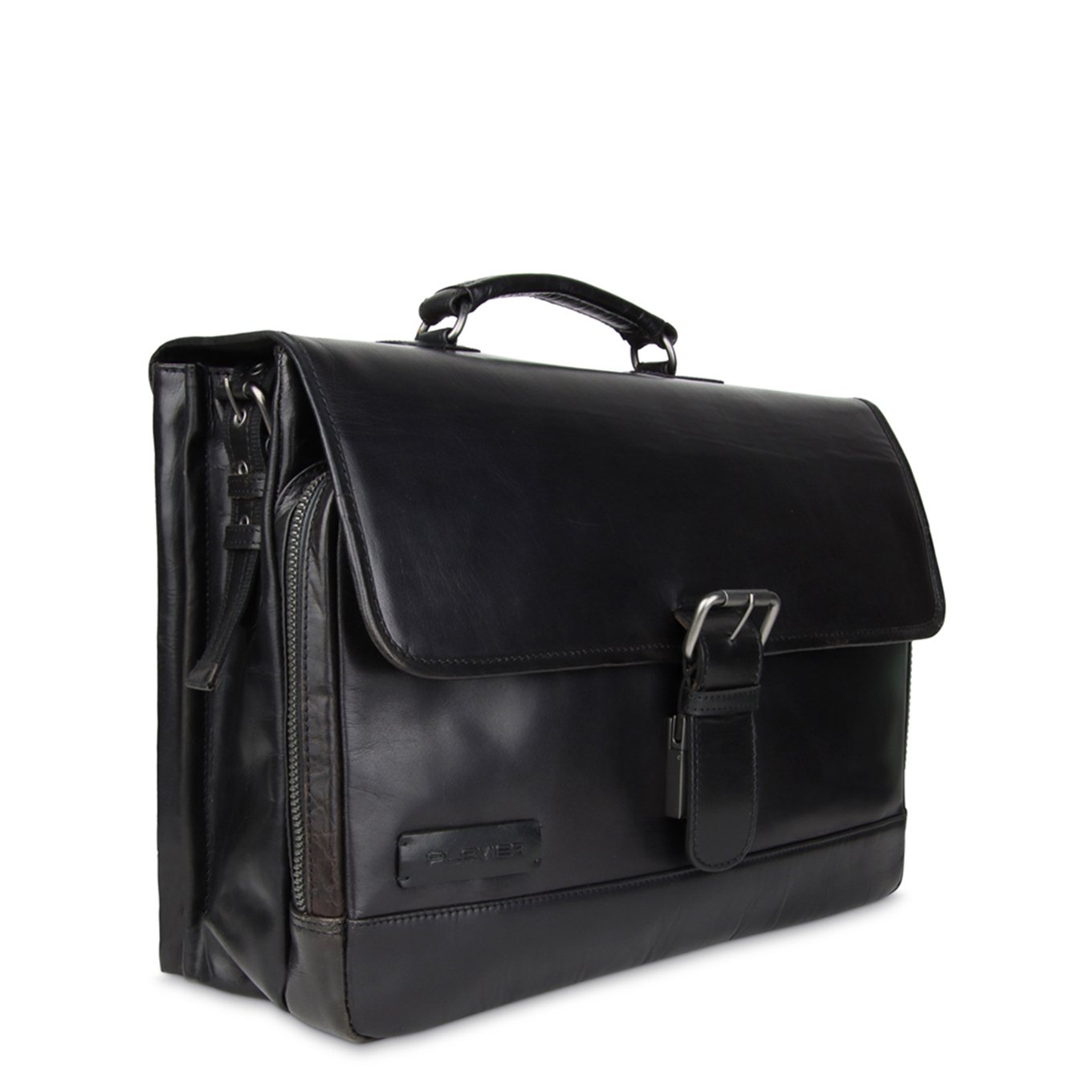 Plevier Quartz Vollnarben-Laptoptasche mit 3 Fächern, 15,6 Zoll, schwarze Aktentasche