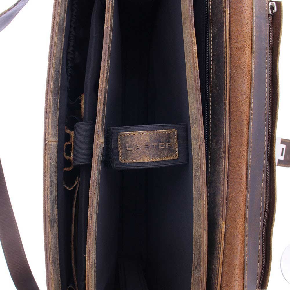 Plevier Retro Zeppelin Laptop Bag 3 compartments 17.3" brown