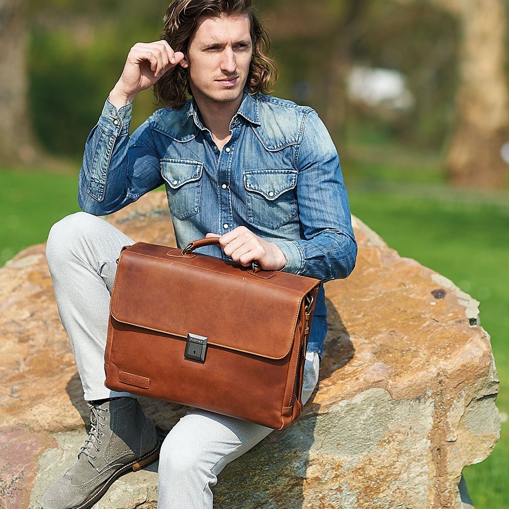 Plevier Navigator Decca Briefcase 2 compartments 17.3" brown