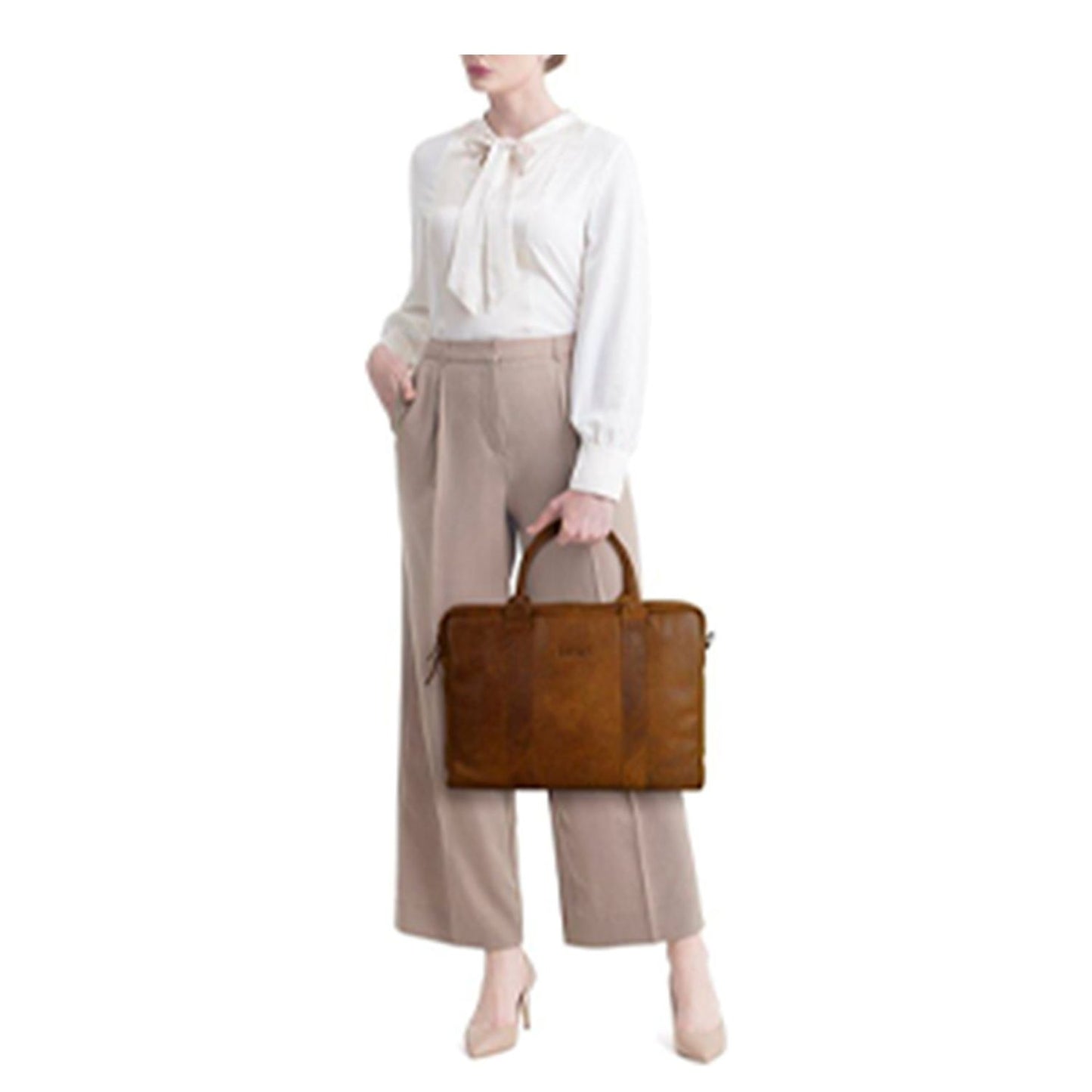 DSTRCT Limited Double Zip 15'' Laptoptas + sleutelhanger cognac