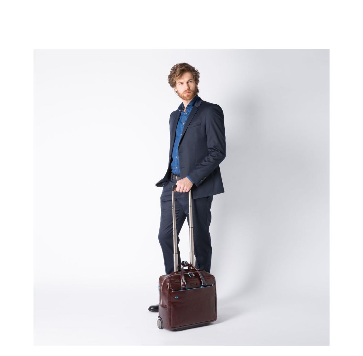 Piquadro Black Square Briefcase with wheels brown