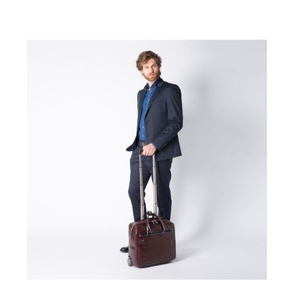 Piquadro Black Square Briefcase with wheels brown