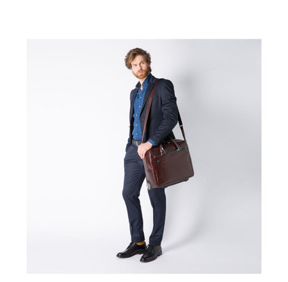 Piquadro Black Square Briefcase with wheels brown