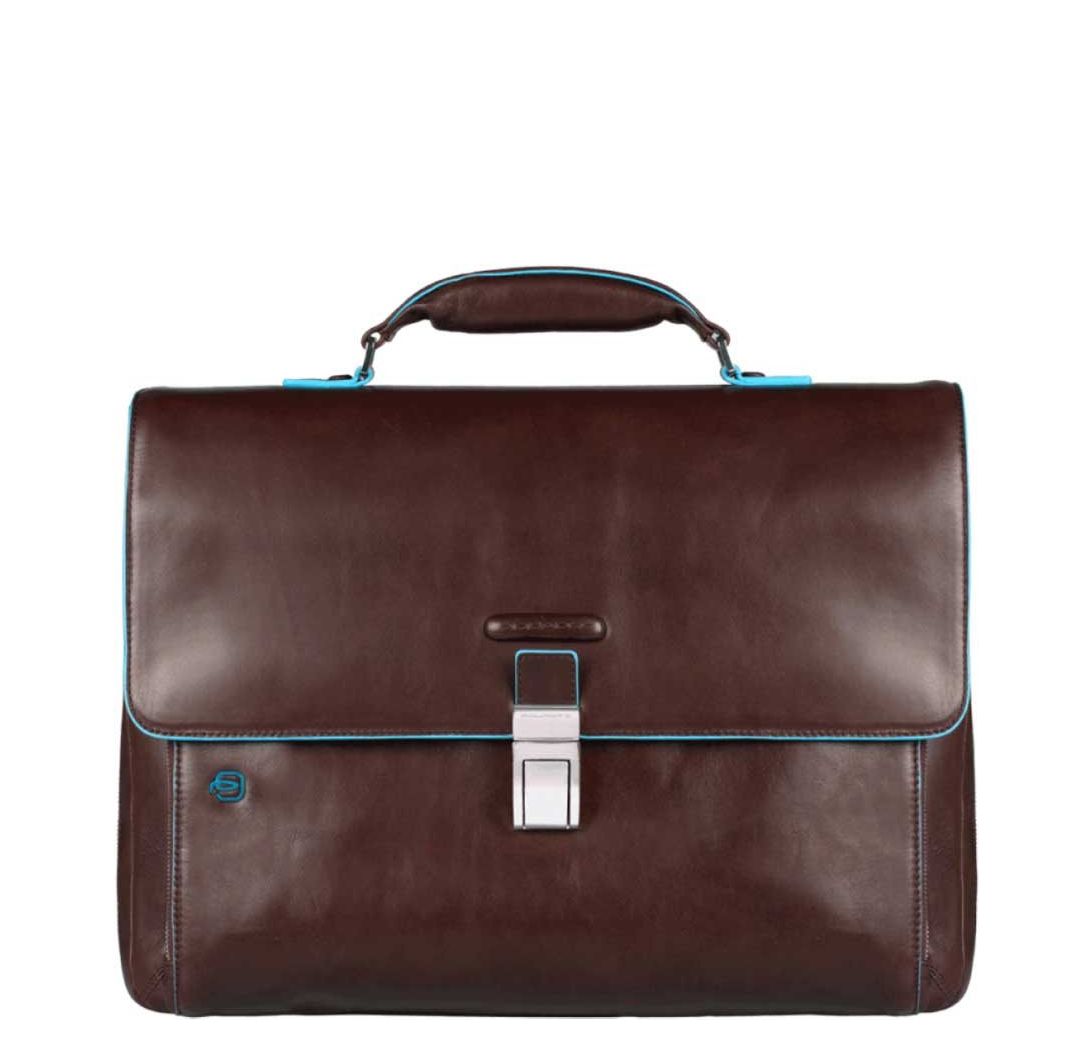 Piquadro Blue Square Exp. Computer Portfolio Briefcase mahogany