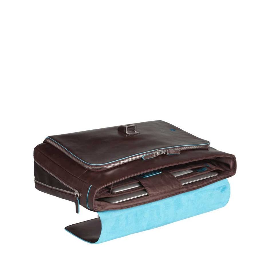 Piquadro Blue Square Exp. Computer Portfolio Briefcase mahogany