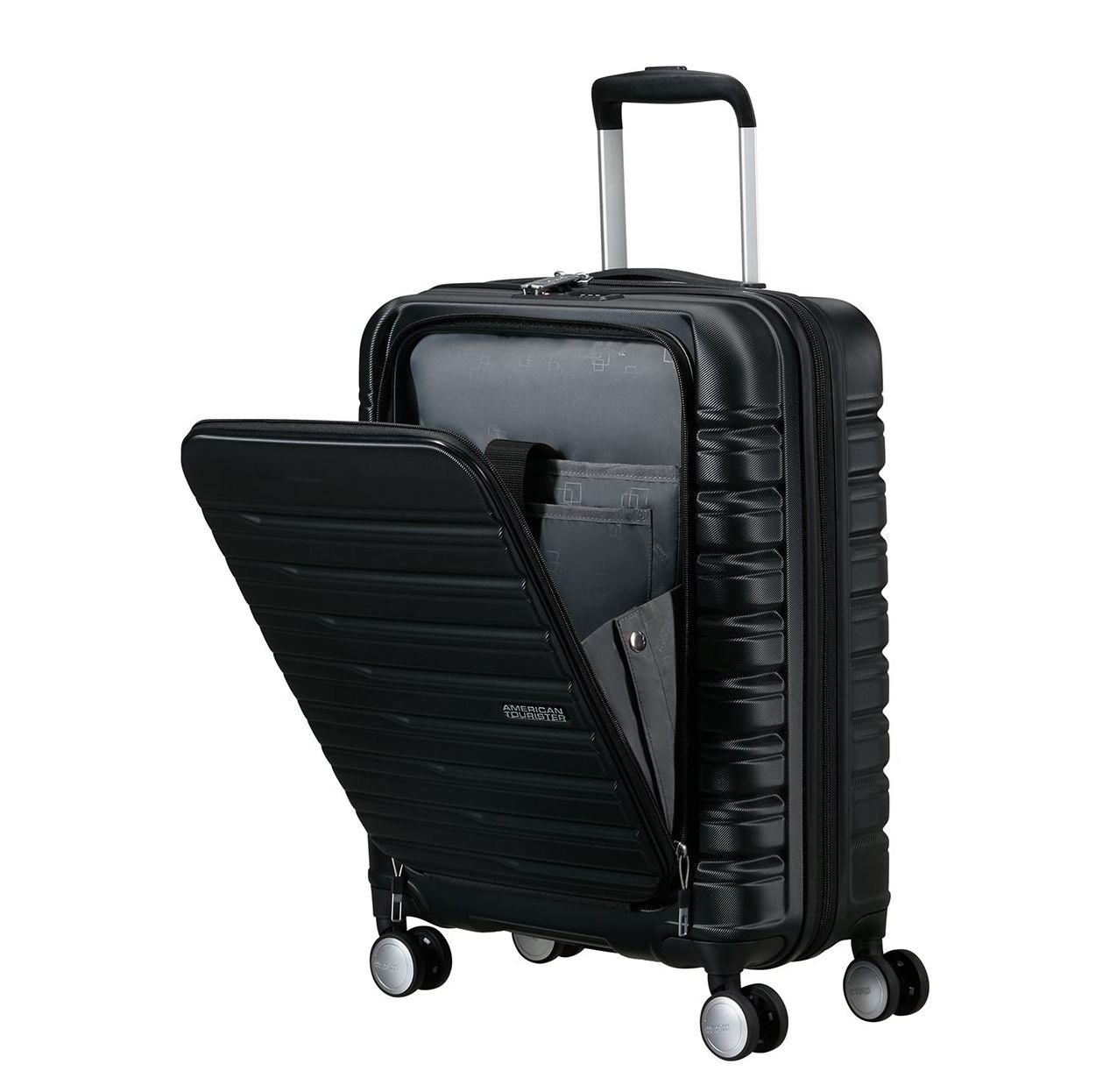 American Tourister Flashline Spin. 55/20 Frontloader Cabin Trolley shadow black