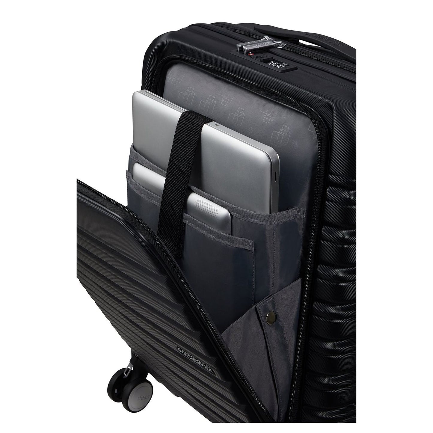American Tourister Flashline Spin. 55/20 Frontloader Cabin Trolley shadow black