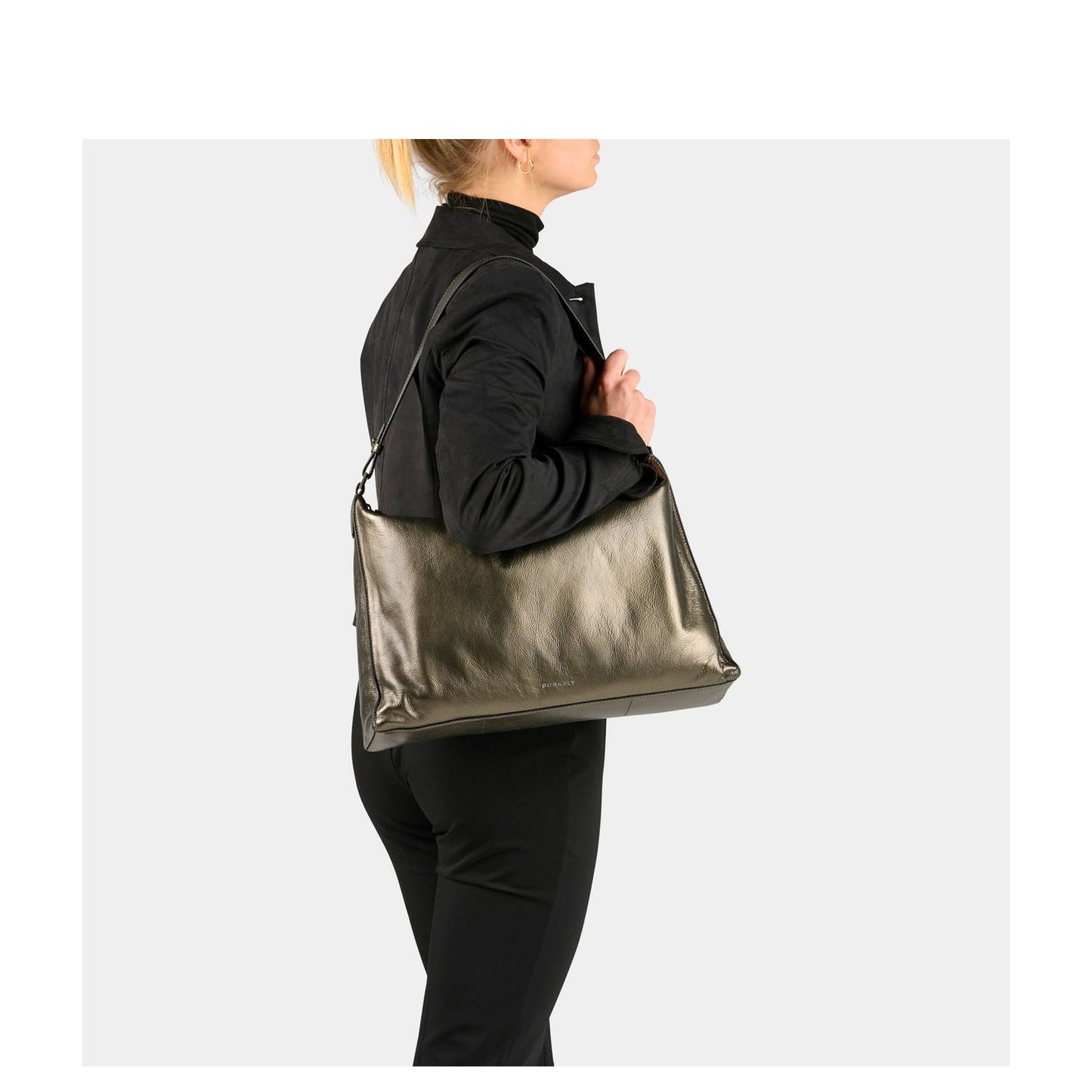 Burkely Creased Crystal Wide Hobo gun metal