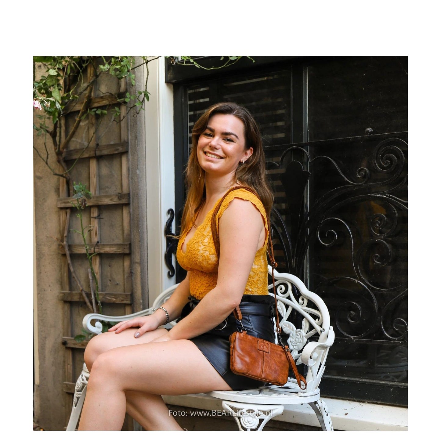Bear Design Cow Lavato Uma Crossbody cognac