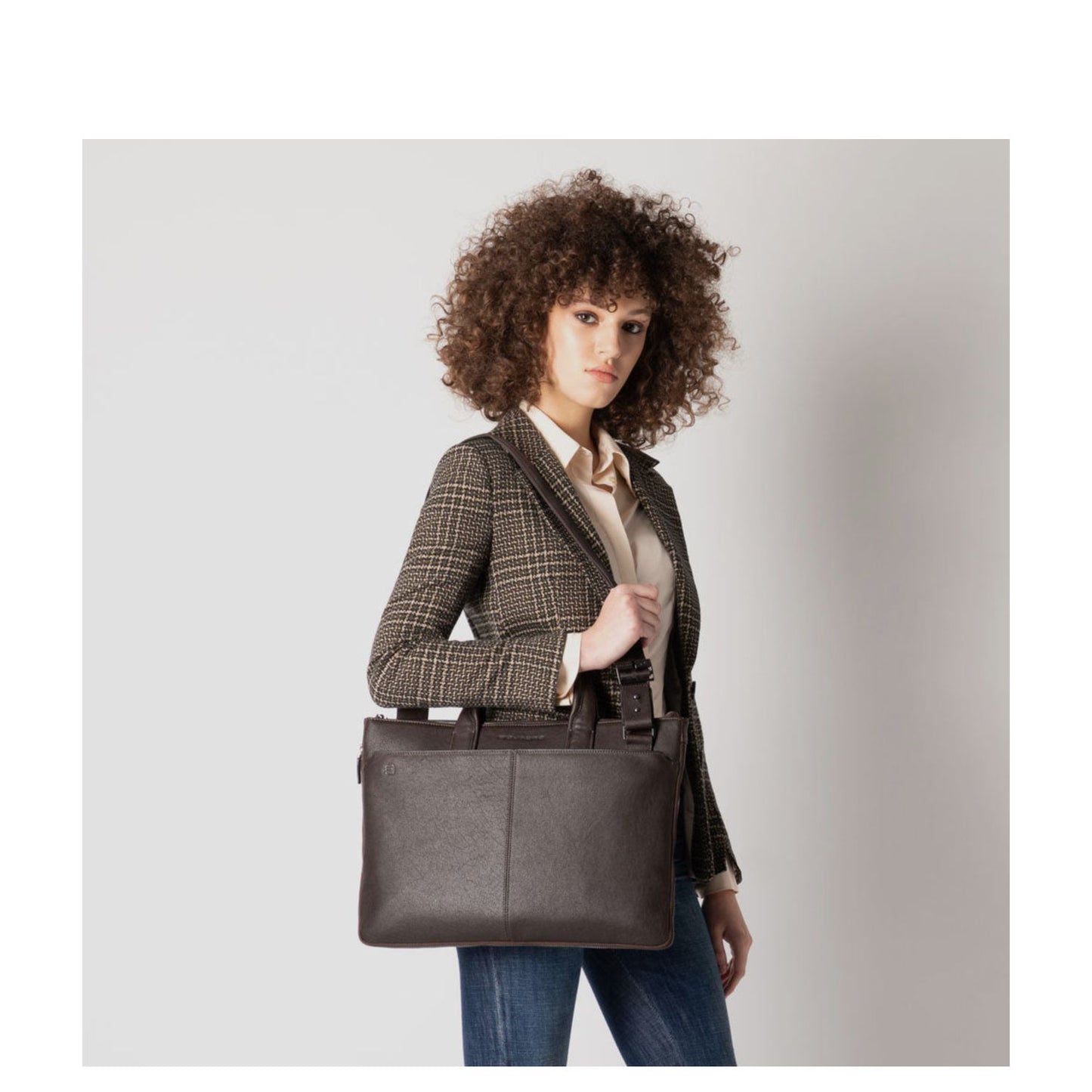 Piquadro Black Square Small Expandable Computer Bag 15.6" dark brown