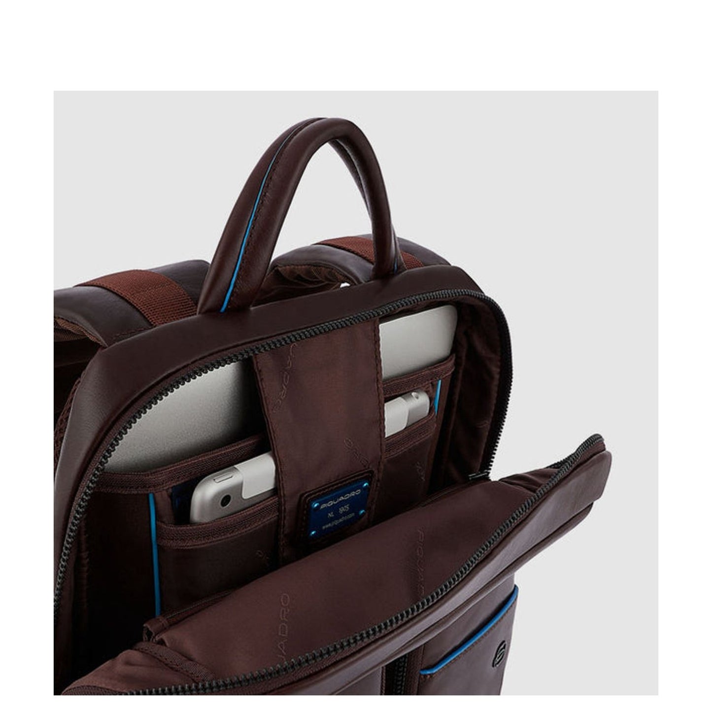 Piquadro Blue Square Revamp Pockets Laptop Backpack 13.3" mahogany brown