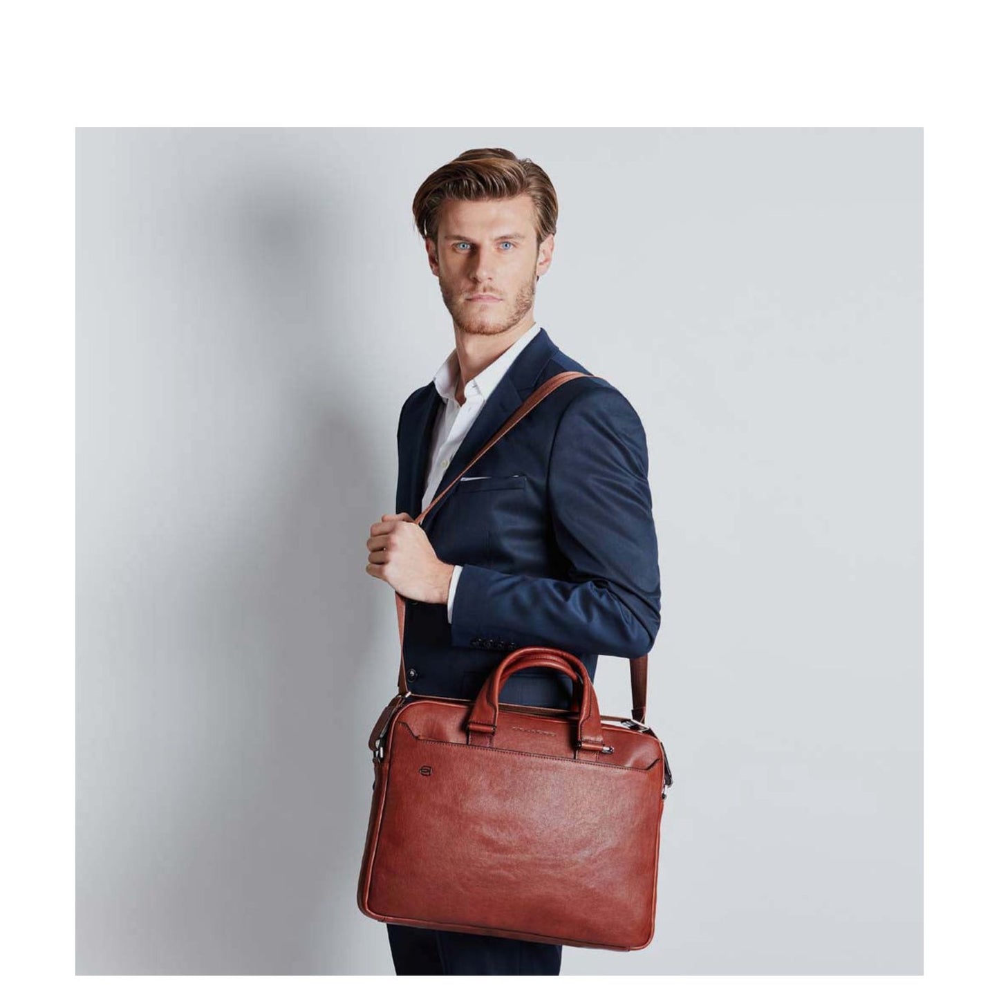 Piquadro Black Square Computer Portfolio Briefcase 2 Dividers tobacco