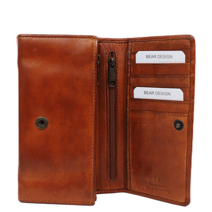 Bear Design Cow Lavato Wallet 12 cc cognac