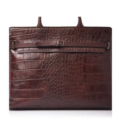 Castelijn & Beerens Croco Kaat Laptopschoudertas - 15.6" laptopvak - met RFID bescherming - mocca