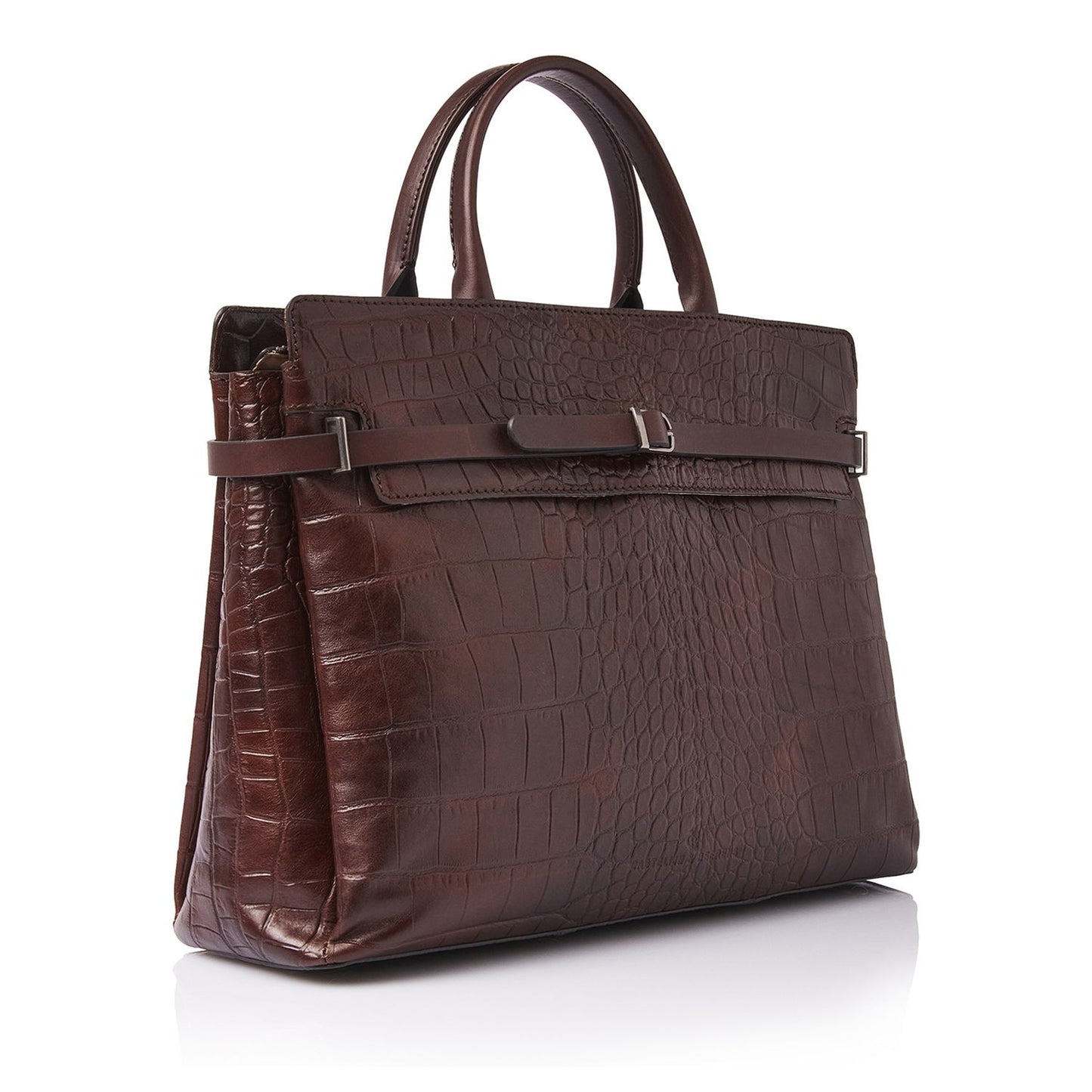 Castelijn & Beerens Croco Kaat Laptopschoudertas - 15.6" laptopvak - met RFID bescherming - mocca