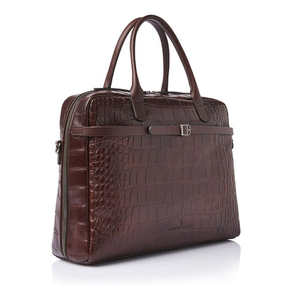 Castelijn & Beerens Croco Lisa Laptop Schoudertas - 15.6" laptopvak - met RFID bescherming - mocca