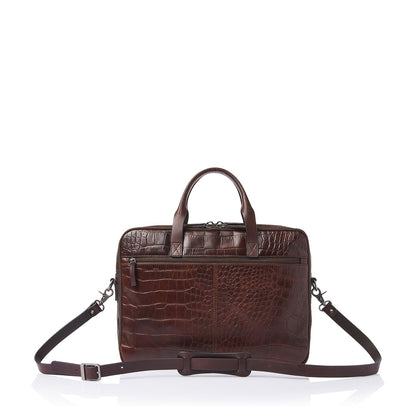 Castelijn & Beerens Croco Jules Laptop Schoudertas - 15.6" laptopvak - met RFID bescherming - mocca