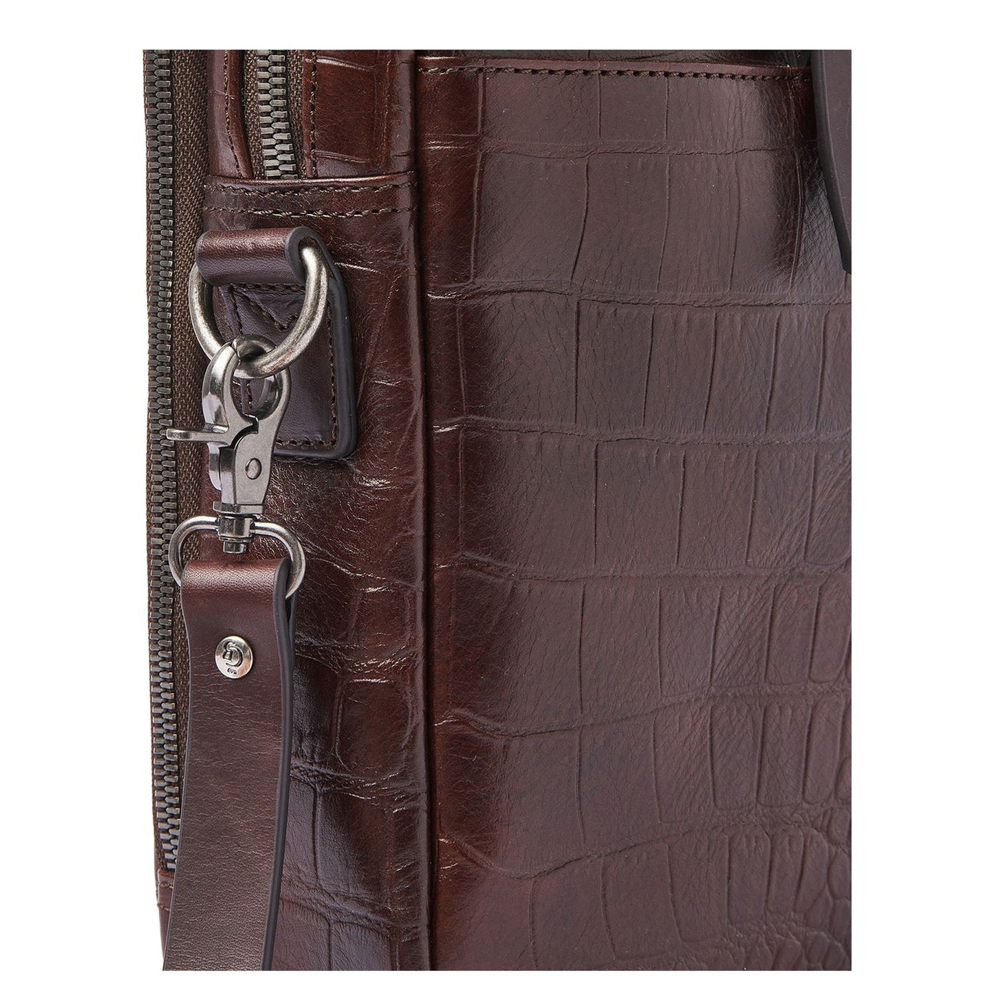 Castelijn & Beerens Croco Jules Laptop Schoudertas - 15.6" laptopvak - met RFID bescherming - mocca