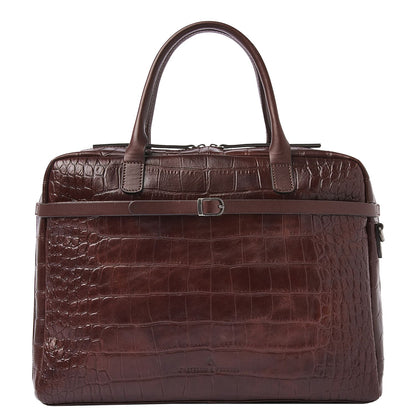 Castelijn & Beerens Croco Lisa Laptop Schoudertas - 15.6" laptopvak - met RFID bescherming - mocca