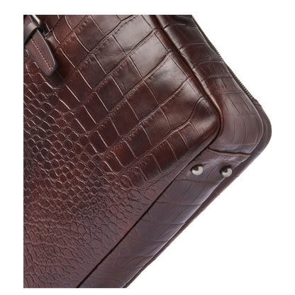 Castelijn & Beerens Croco Jules Laptop Schoudertas - 15.6" laptopvak - met RFID bescherming - mocca