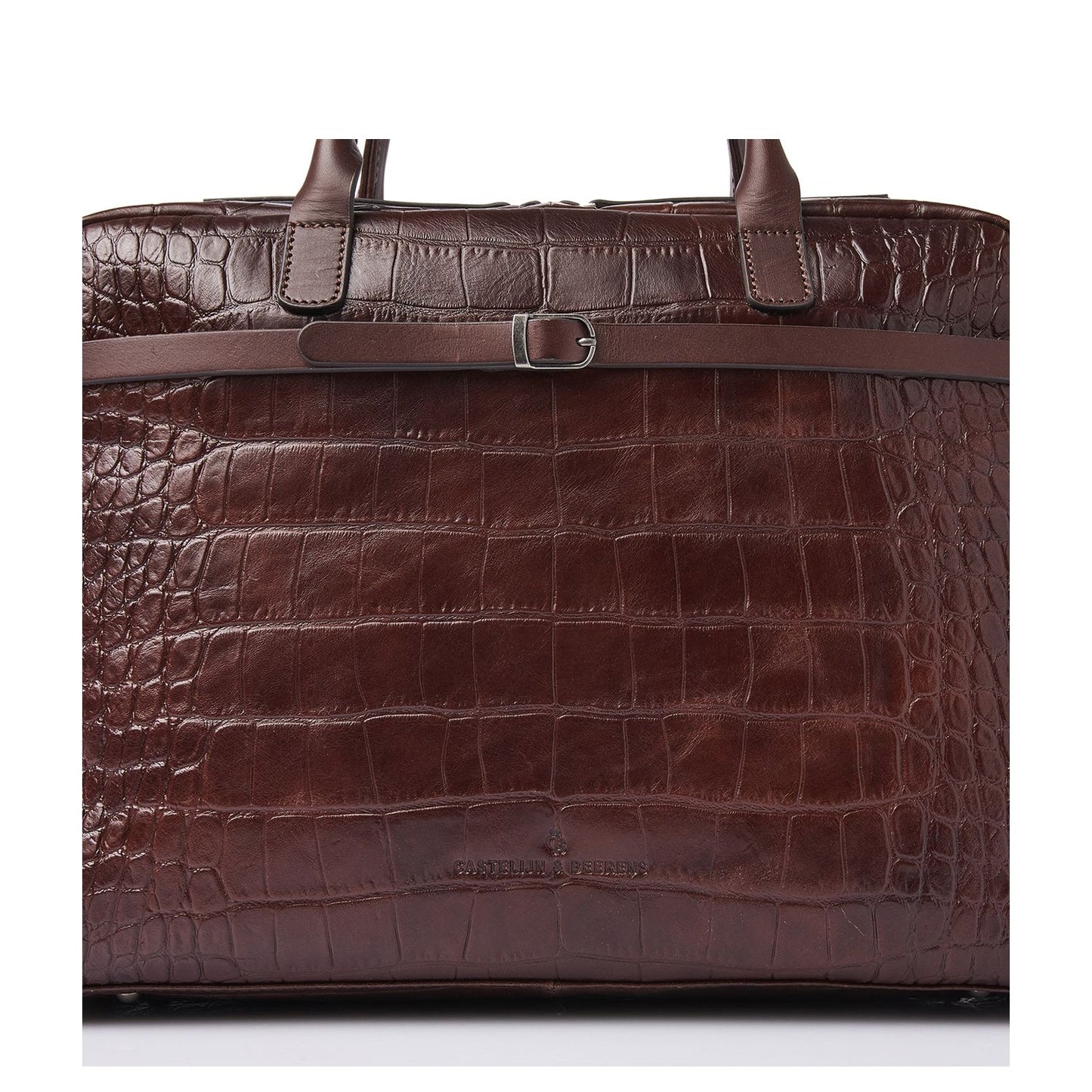 Castelijn & Beerens Croco Lisa Laptop Schoudertas - 15.6" laptopvak - met RFID bescherming - mocca