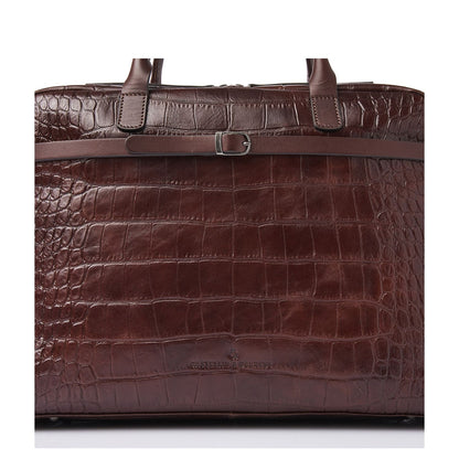 Castelijn & Beerens Croco Lisa Laptop Schoudertas - 15.6" laptopvak - met RFID bescherming - mocca