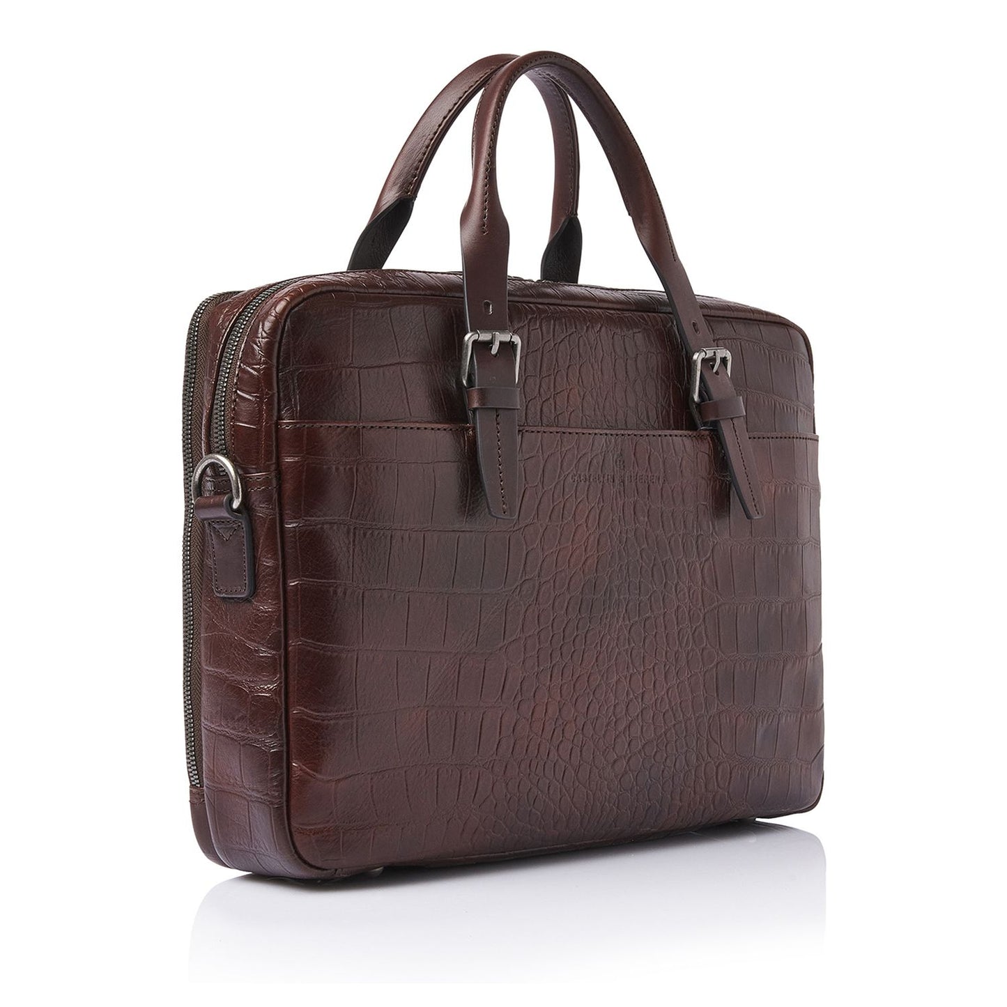 Castelijn & Beerens Croco Jules Laptop Schoudertas - 15.6" laptopvak - met RFID bescherming - mocca
