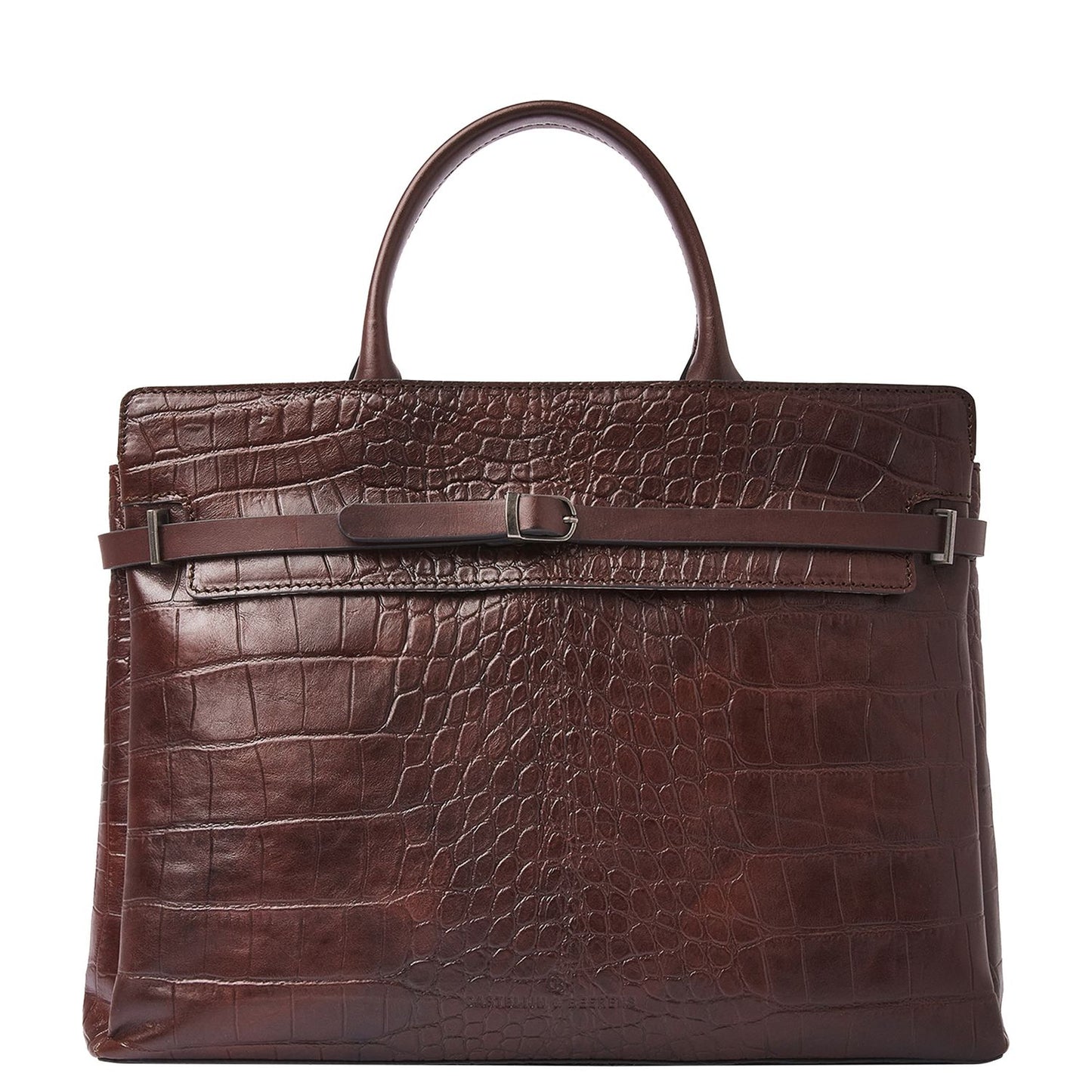 Castelijn & Beerens Croco Kaat Laptopschoudertas - 15.6" laptopvak - met RFID bescherming - mocca
