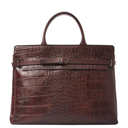Castelijn & Beerens Croco Kaat Laptopschoudertas - 15.6" laptopvak - met RFID bescherming - mocca