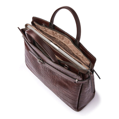 Castelijn & Beerens Croco Kaat Laptopschoudertas - 15.6" laptopvak - met RFID bescherming - mocca