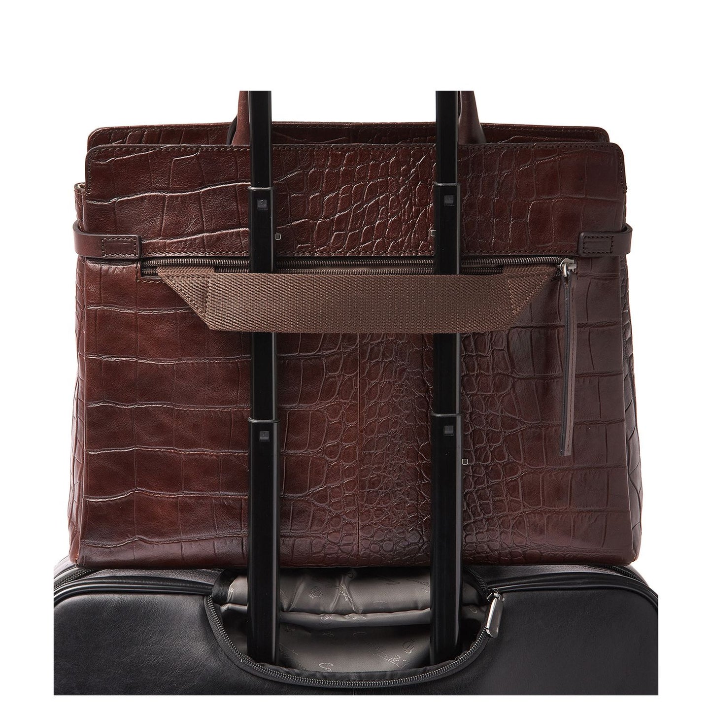 Castelijn & Beerens Croco Kaat Laptopschoudertas - 15.6" laptopvak - met RFID bescherming - mocca